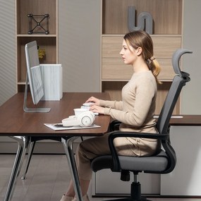 HOMCOM Scaun de birou cu spătar moale, rotile, brațe, scaun de birou cu înălțime reglabilă, lână artificială, Gri | Aosom Romania
