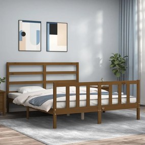 3191914 vidaXL Cadru de pat cu tăblie, maro miere, king size, lemn masiv