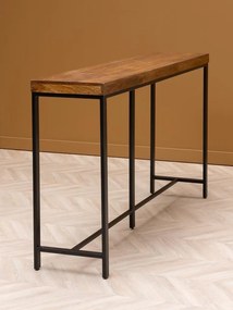 Consolă din lemn de mango, cu blat maro antichizat și picioare din metal negru, finisaj satinat, 180.5×40×98.5 cm, „Kirt"