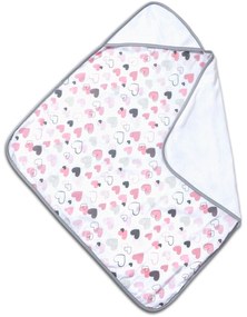 Prosop bebe 80x80 cm cu doua fete muselina si frotir Kidizi Pink Hearts