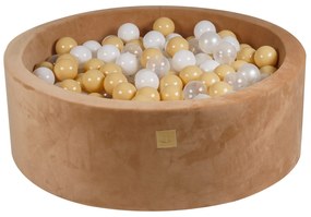 Piscina uscata cu 200 de bile 7cm (Alb, Bej, Transparent) MeowBaby  , 90x30 cm, Supersoft Velvet, Caramel