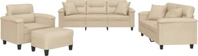 vidaXL Set de canapele cu perne, 4 piese, crem, microfibră