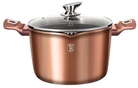 Oala marmorata cu capac 24 cm, pentru paste si orez, Rose Gold Metalic Line Berlinger Haus BH 1520N