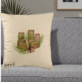 Perna Decorativa Lumanari cu Cadouri Naturale, 40x40 cm, Bej, Husa Detasabila, Perna Inclusa, BEKZ®