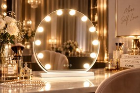 Oglindă cosmetică, sistem iluminare LED, 12 becuri, 3 culori, Senzor Tactil, Luminozitate Reglabilă, Alb