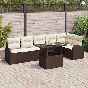 vidaXL Set de canapea pentru grădină de 7 piese cu perne, din rattan poly maro