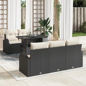 vidaXL Set canapea grădină 6 piese cu perne Negru Poliratan