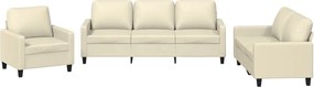 vidaXL Set de canapele cu perne, 3 piese, crem, piele ecologică