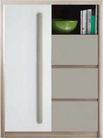 Comoda ROMA 8, stejar Ferrara/alb lucios/gri mat, PAL/PVC, 90x43x117 c