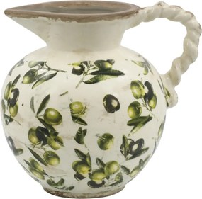 Carafă decorativă din ceramică, pictată manual, crem, H18.5/D20.5 cm, Olive