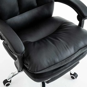 Scaun directorial tapitat cu piele ecologica eleganta si suport de picioare rabatabil OFF 417 negru
