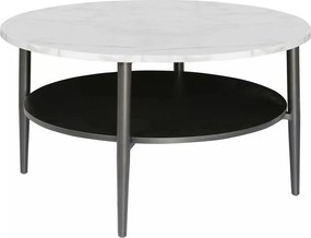 Masuta cafea ELLA A, alb cu efect de marmura/negru mat, PAL/metal, 80x