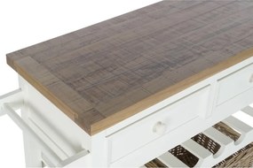 Consolă hol shabby chic din lemn de paulownia, alb, cu 2 sertare, raft pentru sticle, raft jos și blat gri, 80,5 x 88 x 38 cm, „Vinara”