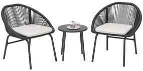 Outsunny Set Bistro pentru Terasa din 3 Piese, Set cu Perne Moi pentru Sezut, Set de Mobilier din Rachita, Negru | Aosom Romania
