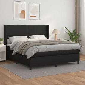 3132387 vidaXL Pat box spring cu saltea, negru, 160x200 cm, piele ecologică