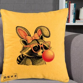 Perna Decorativa Raton cu Urechi de Iepure si Guma de Mestecat, 40x40 cm, Galben, Husa Detasabila, Perna Inclusa, BEKZ®