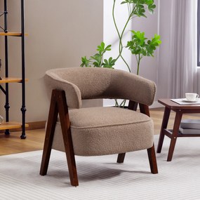 HOMCOM Fotoliu de salon din material bouclé, scaun căptușit, șezut larg, spătar ergonomic, 70 x 64 x 71 cm, maro | Aosom Romania