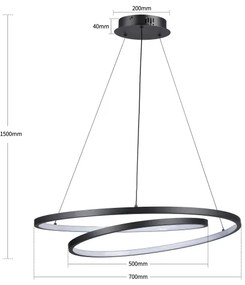 Brilagi-LED Lustră dimmabilă pe cablu TWISTER LED/75W/230V Ø 70 cm, negru + telecomandă