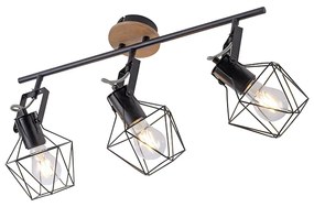 Spotlight industrial negru cu lemn 3 lumini - Sven
