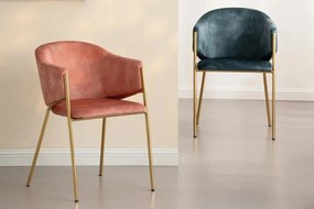 Set de 2 scaune aspect retro, Metal Auriu, Catifea Turcoaz, NOBLESSE A-47581 VC