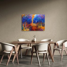 Tablou pe sticlă - Coroane de copac de toamnă, impresionism modern (70x50 cm)