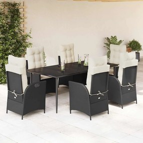 vidaXL Set mobilier de grădină cu perne, 7 piese, negru, poliratan