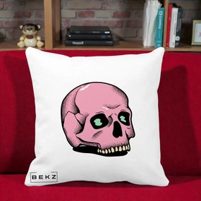 Perna Decorativa Craniu Roz Tatoo Art Halloween, 40x40 cm, Alba Mata, Husa Detasabila, Perna Inclusa, BEKZ®