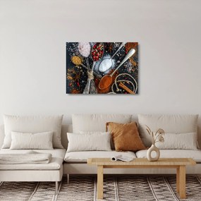 Tablou pe sticlă cu linguri cu condimente (70x50 cm)