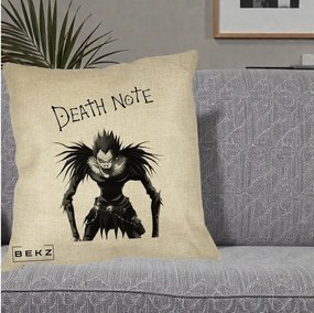 Perna Personalizata Death Note Ryuk Shinigami Alb-Negru, 40x40 cm, Crem, Husa Detasabila, Perna Inclusa, BEKZ®