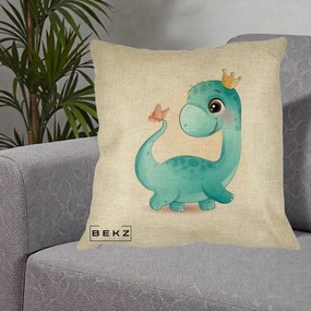 Perna Personalizata Dinozaur Bland Coroana Kawaii, 40x40 cm, Crem, Husa Detasabila, Perna Inclusa, BEKZ®