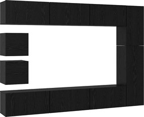 vidaXL Set comodă TV Pe perete 10 pcs Stejar Negru Lemn compozit