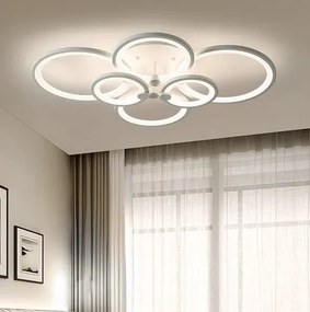 Lustră LED cu Telecomandă, Meda 4+2 cercuri,168W, Alb, 74 cm