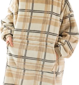Patura cu maneci si gluga, imitatie de miel PLAID, cremova