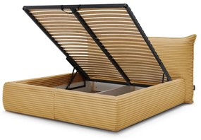 Pat matrimonial galben tapițat cu spațiu de depozitare cu somieră 160x200 cm Jade – Bobochic Paris