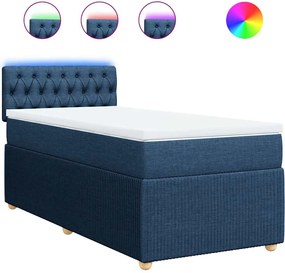 vidaXL Pat box spring cu saltea, albastru, 90x190 cm, textil
