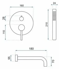 Baterie incastrata auriu cada Rea Lungo ingropat si set de dus inclus