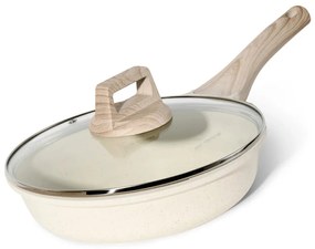 Tigaie Just Perfecto JL-41, 24 cm, Capac din sticla, Acoperire marmura, Fara PFAS, Inductie, Bej
