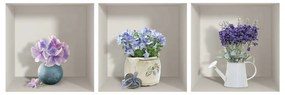 Set 3 autocolante 3D pentru perete Ambiance Purple Bouquets