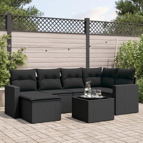 3251602 vidaXL Set canapele de grădină cu perne, 7 piese, negru, poliratan