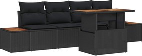 vidaXL Set de canapele pentru grădină 5 pcs Negru Rattan poli