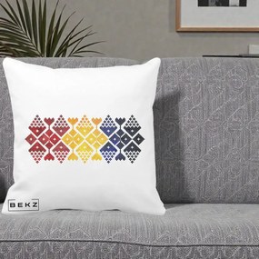 Perna Personalizata Motiv Tricolor Romanesc Broderie, 40x40 cm, Alba Mata, Husa Detasabila, Perna Inclusa, BEKZ®