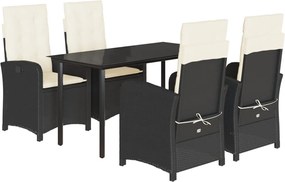 vidaXL Set mobilier de grădină cu perne, 5 piese, negru, poliratan