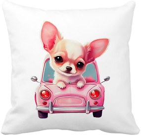 Perna Decorativa Patrata Chihuahua Love, 40x40 cm, Alba, Mata, Husa Detasabila, Burduf