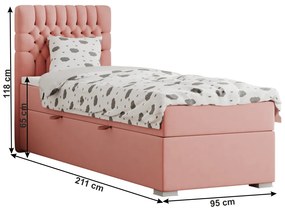 Pat boxspring, pat de o persoană, somon, 90x200, stânga, FONDA