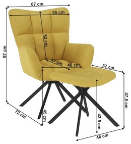 Fotoliu pivotant design cu bază, galben / negru, KOMODO TIP 2