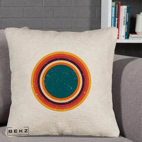Perna Decorativa Retro Cerc Concentric Geometric Vintage, 40x40 cm, Bej Canapea, Husa Detasabila, Perna Inclusa, BEKZ®