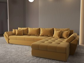 Colțar extensibil dumonde cu ladă de depozitare si sezut confortabil din spuma high-density, Loana XL Royal Mustar II 335x185 cm