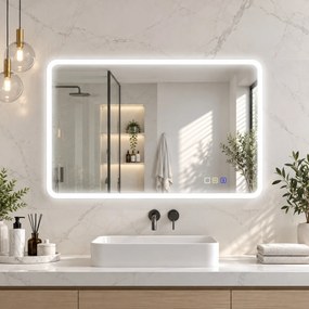 HOMCOM Oglindă de baie LED bluetooth 70 x 90 cm interruptor tactil lumină reglabilă 3 culori anti-abur memorie argintiu | Aosom Romania
