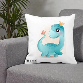 Perna Personalizata Dinozaur Bland Coroana Kawaii, 40x40 cm, Alba Mata, Husa Detasabila, Perna Inclusa, BEKZ®