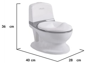 Olita premium pentru copii NOVOKIDS™ Atlantic seat, Cu sunete, Vas detasabil, Plastic non toxic, Suport hartie igienica, Gri cu Alb